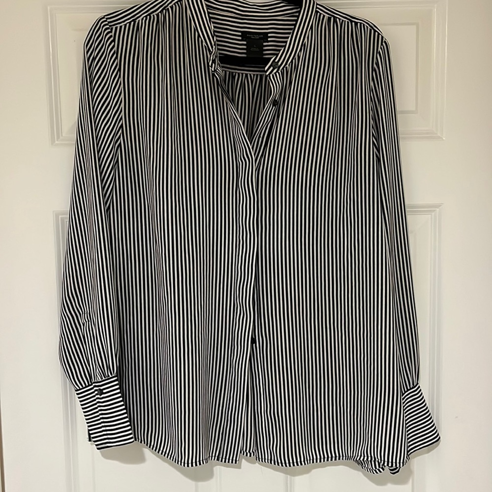 Striped Collarless Blouse